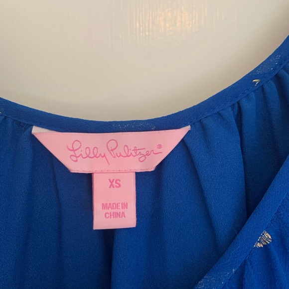 LILY PULITZER Blue & Gold Blouse with Zipper - Picture 3 of 3